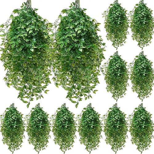 Hoteam 12 Pcs Artificial Hanging Plants 32 Inch Fake Ivy Vines with Fake Leaves Patio Artificial Plants Greenery for Living Room Indoor Outdoor Wall, No Basket (Vine) - color: Vine