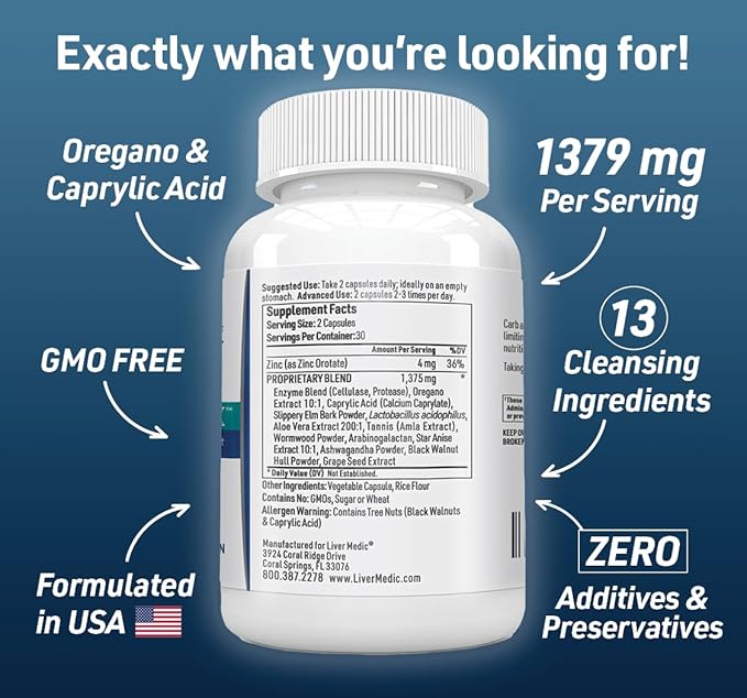 Candida Complex Oregano Oil, Digestive Enzymes, Candida Cleanse, Non-GMO Probiotic Supplement with Organic Herbs, Caprylic Acid, Grape Seed Extract, 60 Vegetarian Capsules