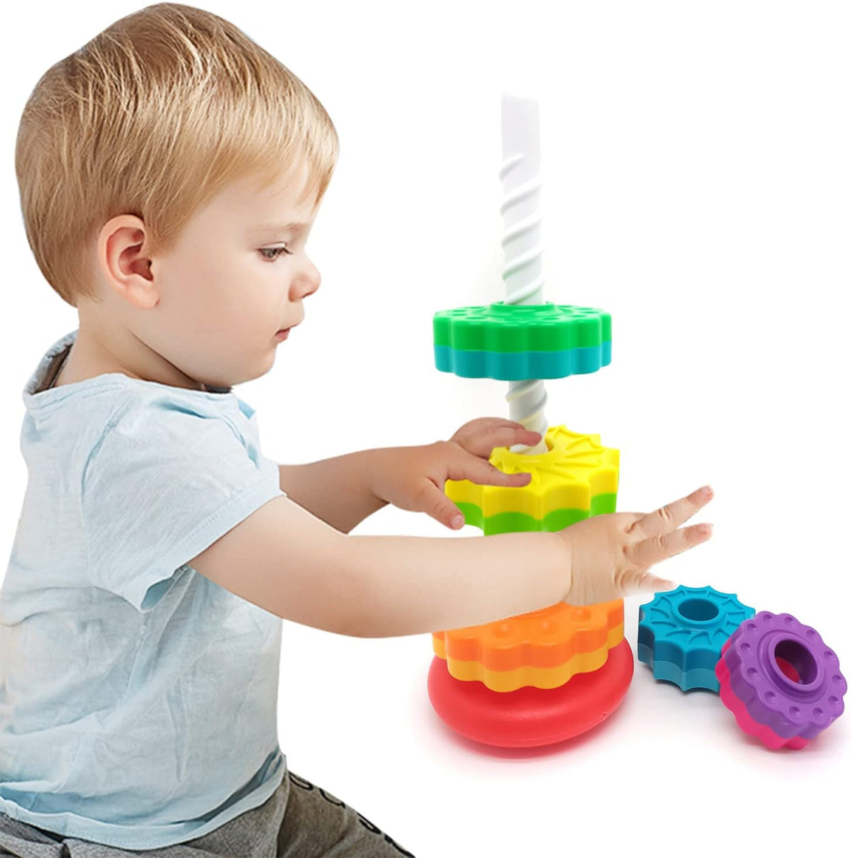 LUCKFUTURE Spinning Stacking Toys, Educational Toddler Toy Stacking Rings Baby Toys, Montessori Toy for Girls and Boys, Spin Gears Christmas Birthday Gift for 1-3 Year Old
