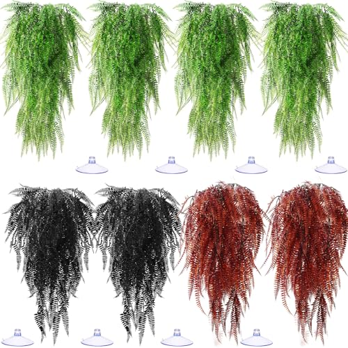 Suncalla Reptile Plants Terrarium Hanging Plants Vines Boston Climbing Terrarium Plant with Suction Cup for Bearded Dragons Lizards Crested Gecko Snake Crab Tank(Vivid Series,3 Colors) - style: Vivid Series