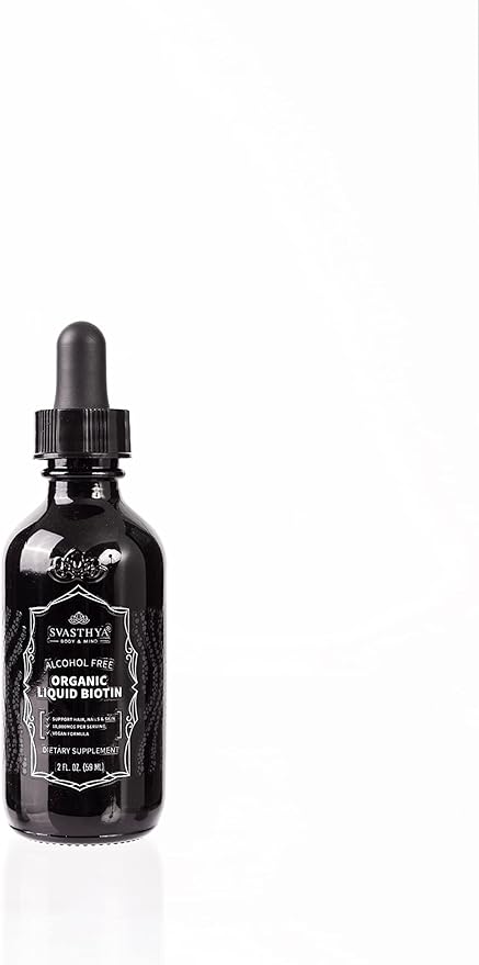 Svasthya Body & Mind Organic Liquid Biotin Drops for Strong Hair Growth - Vitamin B Complex for Women - Natural Hair Growth Supplement