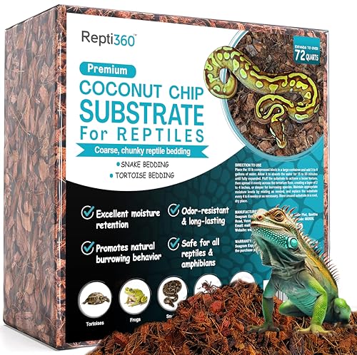 Premium Coconut Chip Substrate for Reptiles – 10 LB Block in Carton Box, Expands to 72 Quarts – Natural & Dust-Free Coco Husk Bedding for Ball Python, Bearded Dragon, Tortoise & Gecko