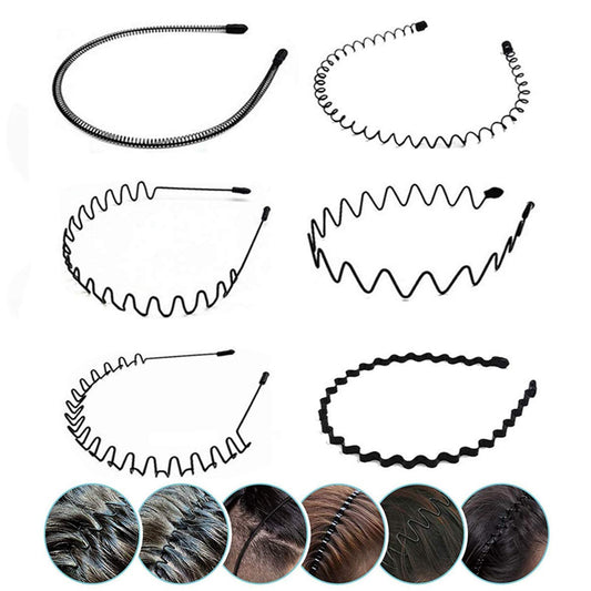 Jerlitu Metal Hair Band - 6 Pieces Metal Headband For Men And Women, Adjustable, Durable, Wavy Hairband, Hair Bands For Sports,