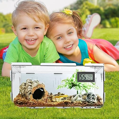 Reptile Terrariums, with Temperature Hygrometer, 11.8"x7.9"x5.9" Acrylic Reptile Breeding Box Terrarium Cage Tank for Small Reptile Insect Home Office - size: Terrestrial S (No Tray)