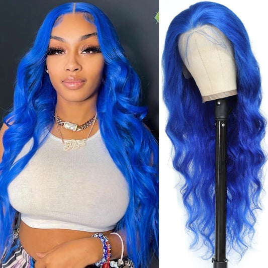 Lotulo Blue Lace Front Wig Human Hair - 13X4 Lace Front Wigs Human Hair Pre Plucked With Baby Hair 180% Density Body Wave Colore