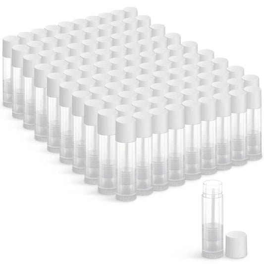 Jiuzhu 100 Sets Empty Lip Balm Tubes Bulk Round With White Caps For Diy Lipstick Homemade, 3/16 Oz (5.5 Ml), Clear, Bpa Free, 10