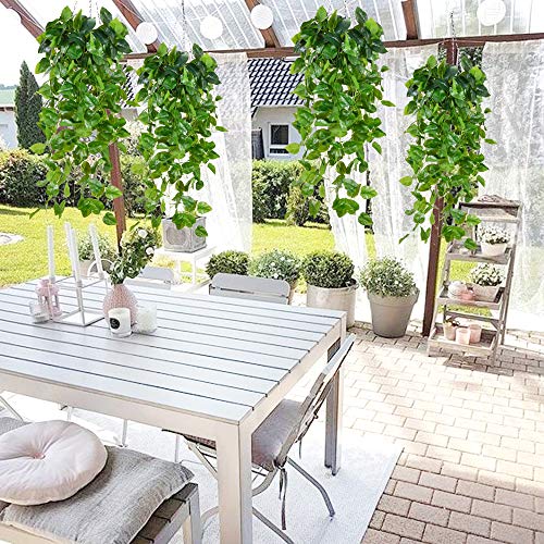 Whonline Fake Plants Hanging 4pcs Artificial Vines Fake Pothos 3.6FT for Living Room Indoor Outdoor Decor (No Baskets)