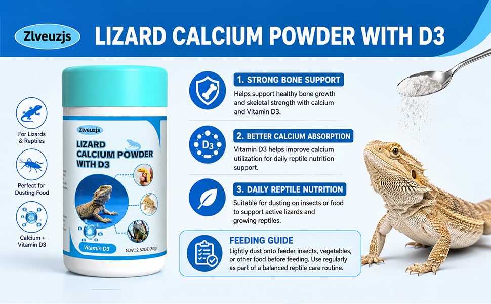 Pet Lizard D3 Calcium Powder—Organically Extracted—Powder (2.82 oz)