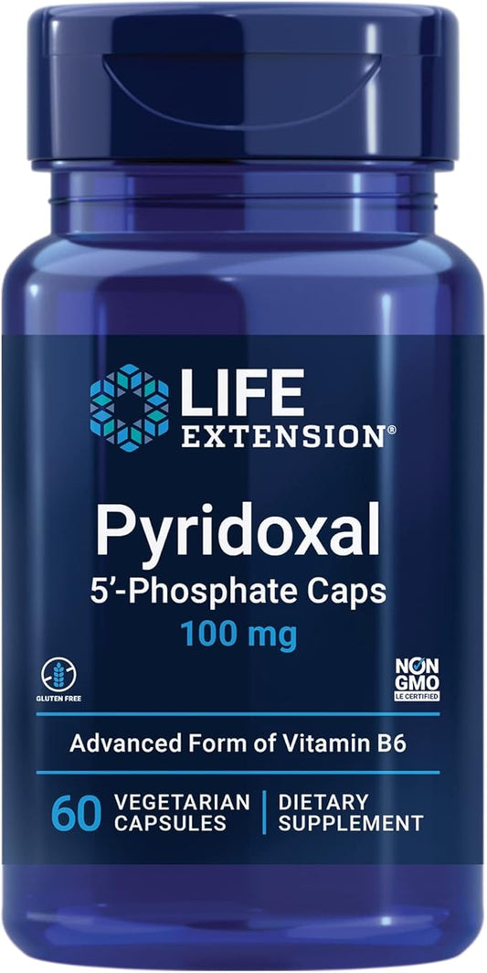 Life Extension Pyridoxal 5'-Phosphate Caps—Vitamin B6, 100 mg, Bioactive B6 for cardiovascular, kidney & nerve health—Gluten-Free, Non-GMO, Vegetarian—60 Vegetarian Capsules