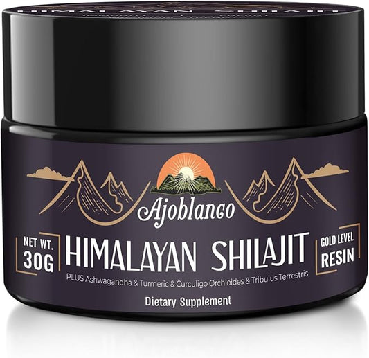 Ajoblanco 600mg Shilajit Pure Himalayan Organic Shilajit Resin - Himalayan Shilajit Resin with Organic Ayurvedic Blend in High Potency for Energy, Strength & Immunity, 30 Grams