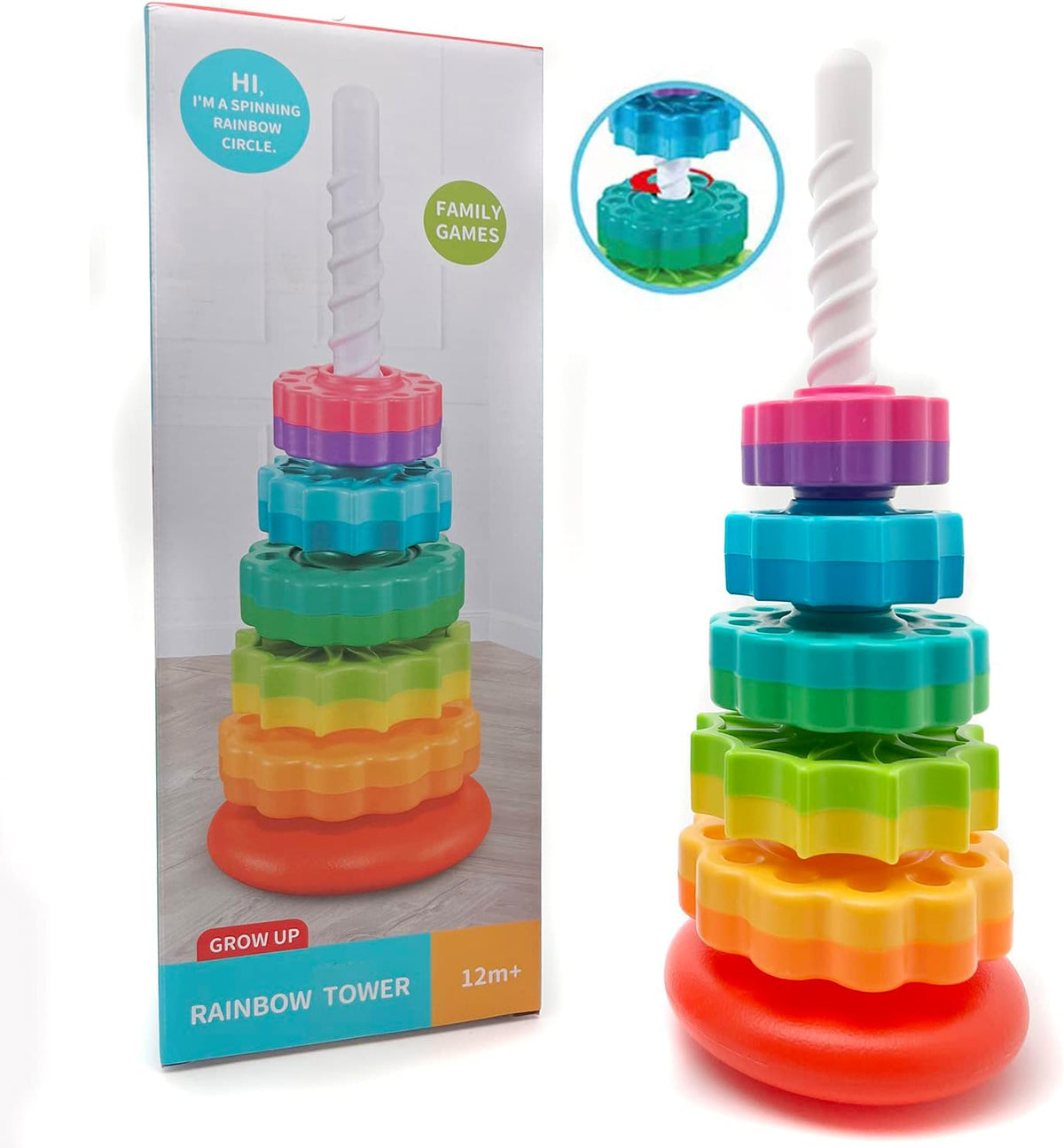 LUCKFUTURE Spinning Stacking Toys, Educational Toddler Toy Stacking Rings Baby Toys, Montessori Toy for Girls and Boys, Spin Gears Christmas Birthday Gift for 1-3 Year Old