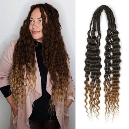 Lounoke 24 In Curly Dreadlock Extensions, 10 Strands Ombre Brown Synthetic Double Ended Dreads Extensions, 100% Handmade Dreads