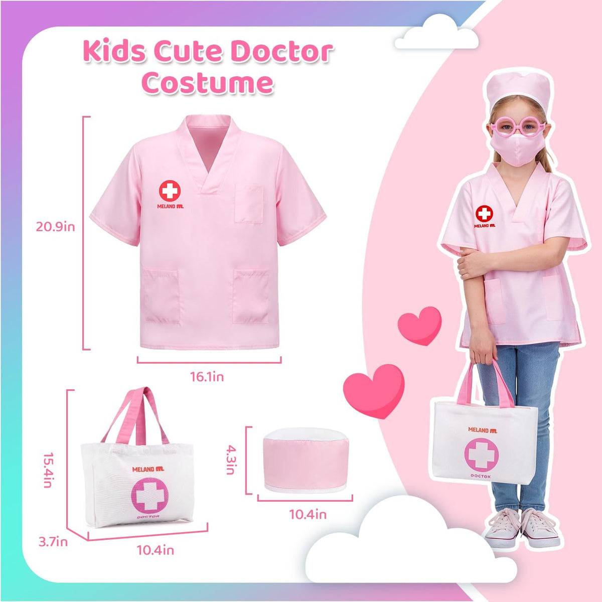 Meland toy doctor kit for girls, pretend play vet dog toys, stethoscope, dress up, 3-6 years old role play