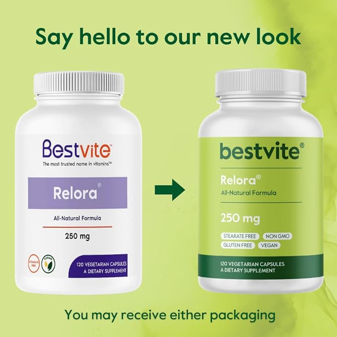BESTVITE Relora 250mg (120 Vegetarian Capsules) - Clinically Researched -No Fillers - No Stearates - No Flow Agents - Vegan - Non GMO - Gluten Free