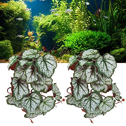Artificial Reptile Plant, 2 Pack Plastic Simulation Vine with Suction Cup, Green Aquarium Fish Decoration