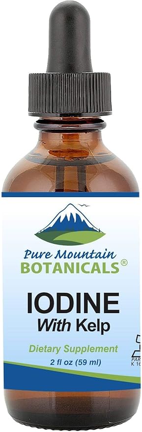 Liquid Iodine 0.3% Solution 2oz - Liquid Supplement with Organic Kelp - Kosher Vegan Iodide Drops Solution