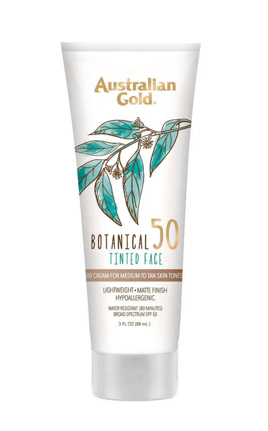 Australian Gold Botanical Spf 50 Tinted Mineral Sunscreen For Face, Non-Chemical Bb Cream, Water-Resistant, Matte Finish, For Se