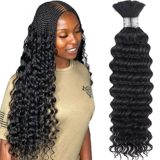 Amella Bulk Human Hair For Braiding 26 Inch Deep Wave Human Braiding Hair (1Pack-2Bundles) Human Hair Braiding Hair 100%Unproces