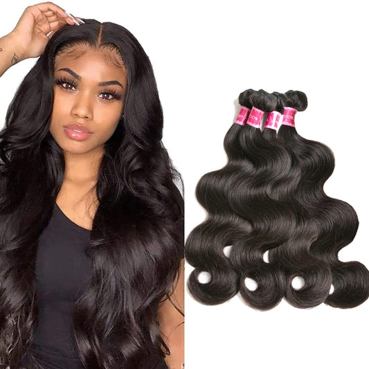 Beauty Queen Brazilian Human Hair Bundles Body Wave (20 22 24 26 Inch) 10A Bundles Human Hair 100% Unprocessed Weave 4 Bundles V