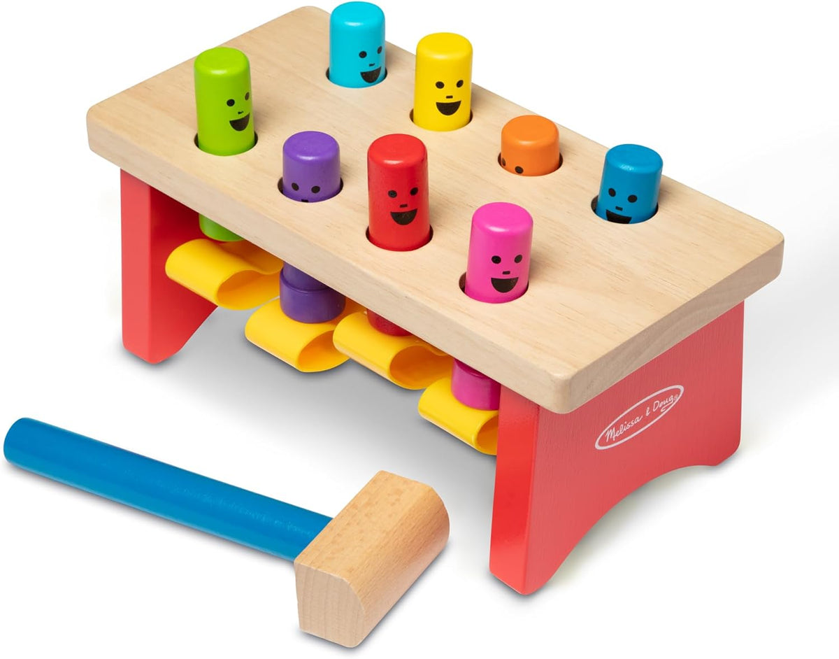 Melissa and Doug Deluxe Pounding Bench Wooden Preschool Learning Toy with Mallet, 10 inches, Ages 2+