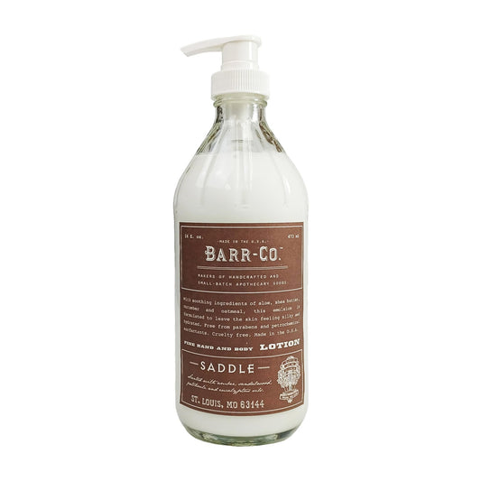 Barr-Co. Saddle Scent Shea Butter Lotion, Amber Scent With Sandalwood & Musk, Shea Moisturizing Lotion For Sensitive Skin, 16 Fl