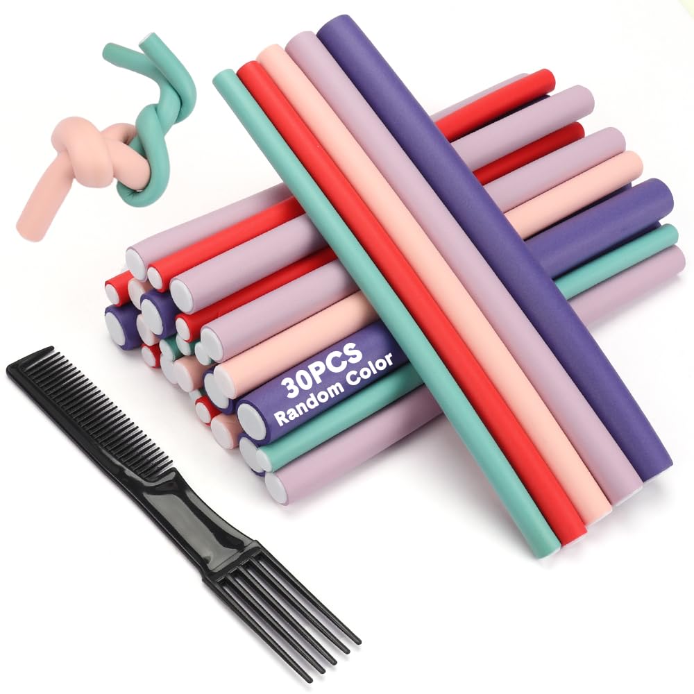 Aiducho Flexible Hair Curlers To Sleep In, 30Pcs Flexi Rods (9.45 '' And 5 Sizes 0.39 ''-0.78 ''), No Heat Heatless Curling Set