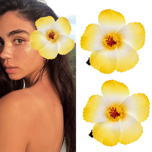 Love Sweety 2Pc Hawaiian Plumeria Hair Clips Galsang Flower Barrettes For Beach Party(Yellow)