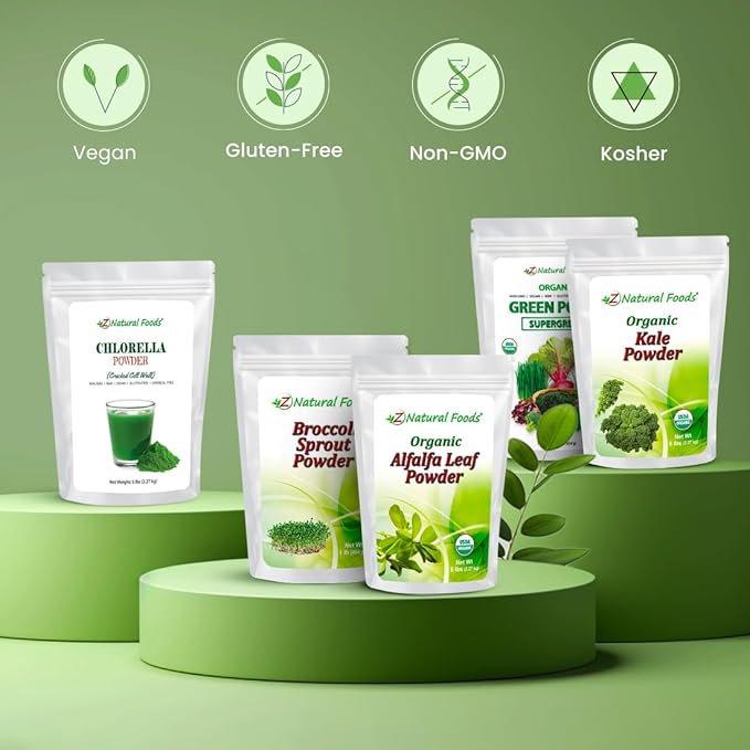 Z Natural Foods Organic Spirulina Powder - 100% Pure Spirulina, Nutrient-Dense Blue-Green Algae Superfood with Amino Acids, 15x Beta-Carotene - Mix in Smoothies, Yogurt, Recipes, 5 lbs