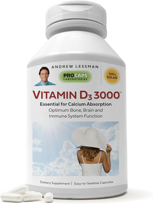 ANDREW LESSMAN Vitamin D3 3000 IU 60 Capsules - High Potency, Essential for Calcium Absorption, Supports Bone Health, Healthy Muscle Function, Immune System, More. Small Easy to Swallow Capsules