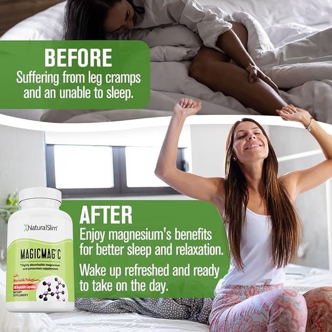 NaturalSlim Potassium Magnesium Supplement 100 Capsules – MagicMag C Magnesium Citrate Supplements for Sleep Support, Heart Health, and Muscle Cramp Relief | Gluten-Free 2 Pack