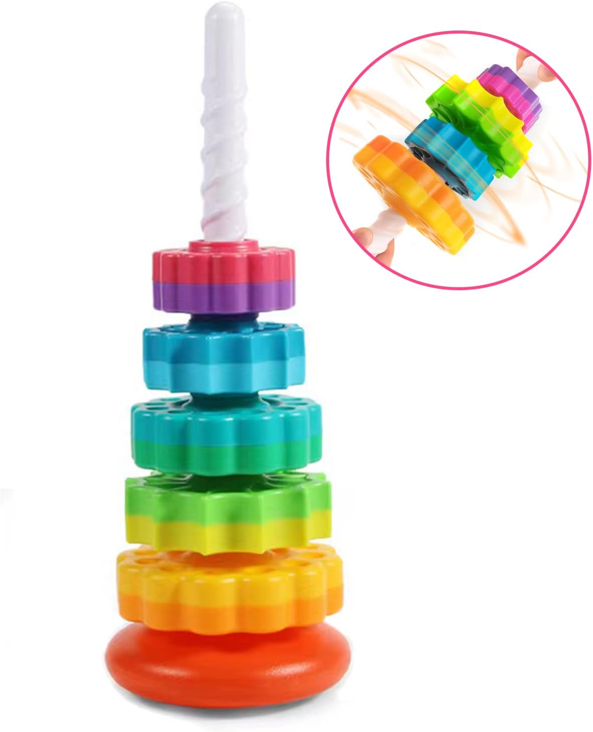 LUCKFUTURE Spinning Stacking Toys, Educational Toddler Toy Stacking Rings Baby Toys, Montessori Toy for Girls and Boys, Spin Gears Christmas Birthday Gift for 1-3 Year Old