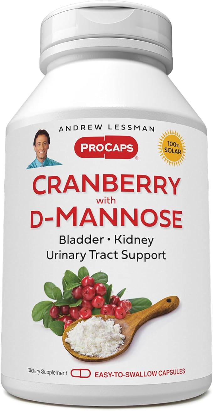 ANDREW LESSMAN Cranberry with D-Mannose - 60 Capsules - Supports Bladder, Kidney and Urinary Tract Health. High Potency Standardized Cranberry Concentrate and D-Mannose. Easy to Swallow Capsules
