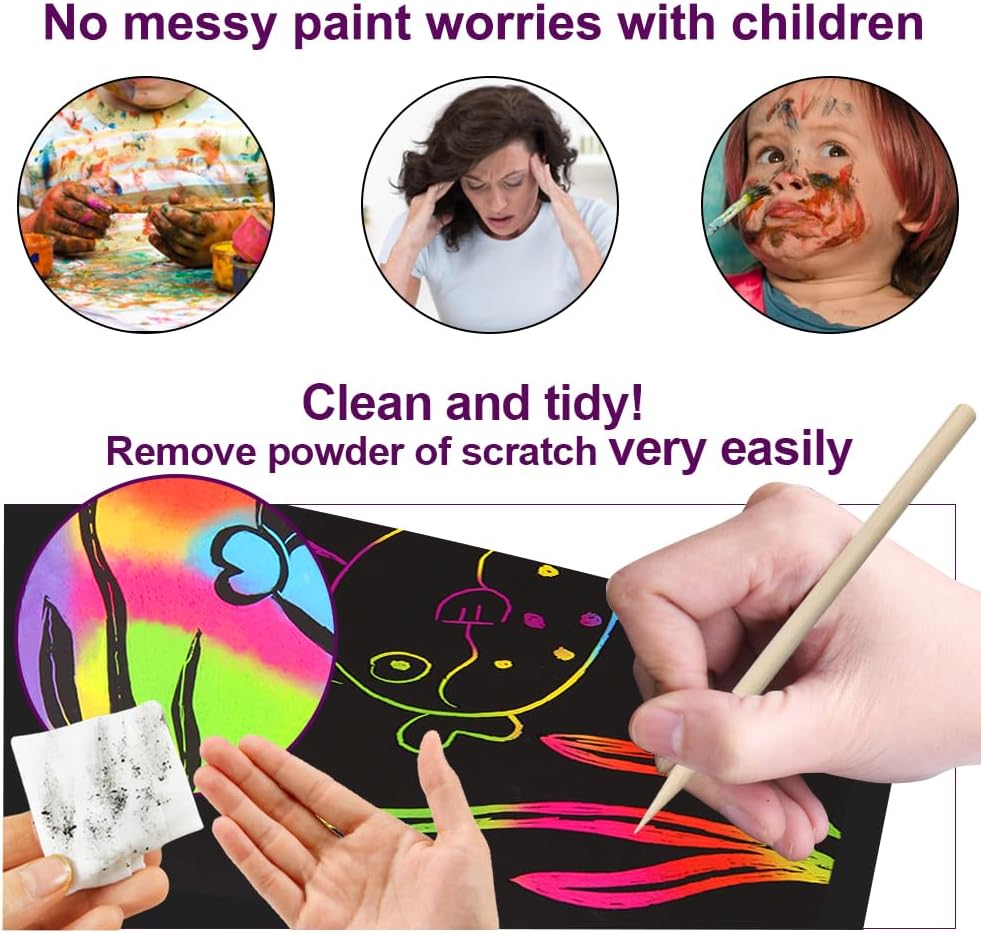 FUNNYB&G 100 Pcs Rainbow Scratch Paper Art for Kids Arts and Crafts Kit | Rainbow Scratch Paper Set Supplies School Activities Coloring Sheets Travel Toys for Party Games Christmas Birthday Gifts