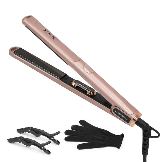 K&K 1 Inch Hair Straightener With Led Display Adjustable Temperature Flat Iron For Short Hair Tourmaline Titanium Dual Voltage A