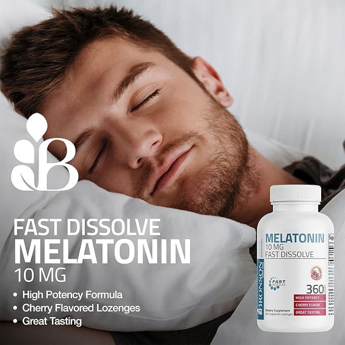 Bronson Melatonin 10mg Fast Dissolve Cherry Flavored Tablets Vegetarian Chewable Lozenges, 100 Count
