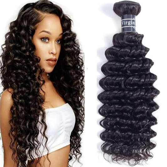 Amella Hair Brazilian Deep Wave Hair Bundles 22Inch 100% Unprocessed 1 Bundle Deep Wave Hair Weave Bundles Deep Curly Human Hair