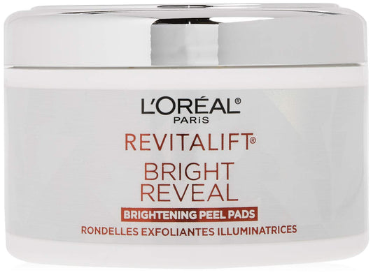 L'Or  Al Paris Revitalift Bright Reveal Anti-Aging Exfoliating Peel Pads With Glycolic Acid, Reduce Wrinkles & Brighten Skin, 30