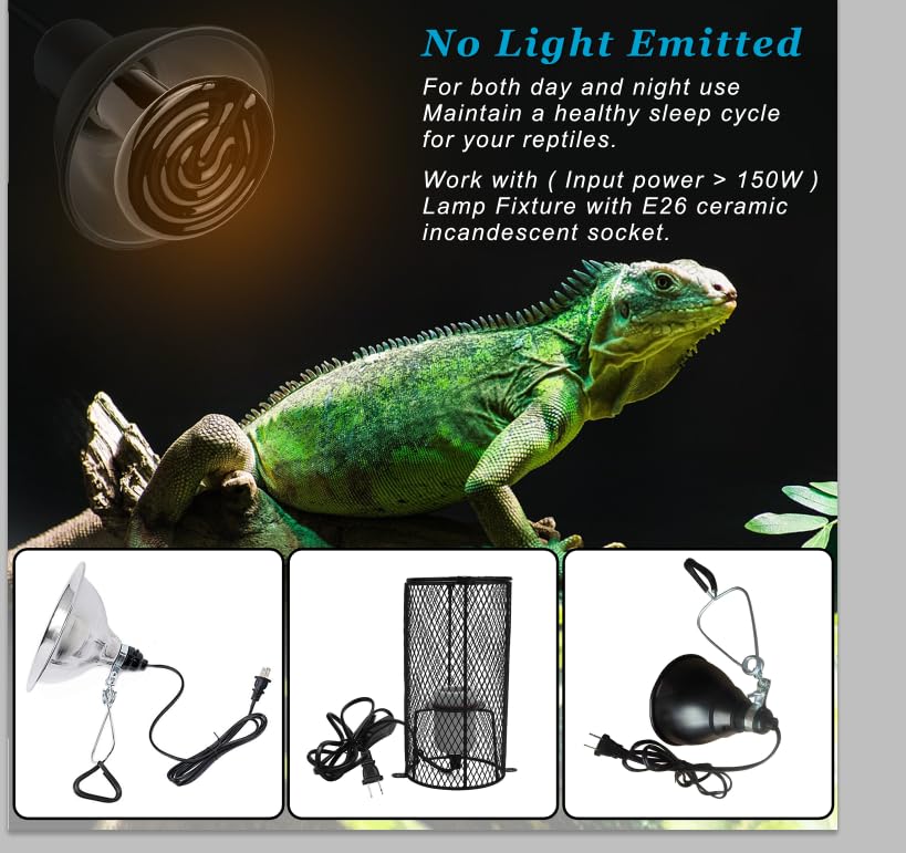 DOMICA Reptile Heat Bulb 50 Watt 2PC, Ceramic Heat Emitter Heat Up Fast, E26 No Light Night Use Heating Bulbs for Beared Dragon, Turtle, Lizard, Snake, Pet Brooder Coop Chicken (50W-Small Tank) - color: 50w-small Tank