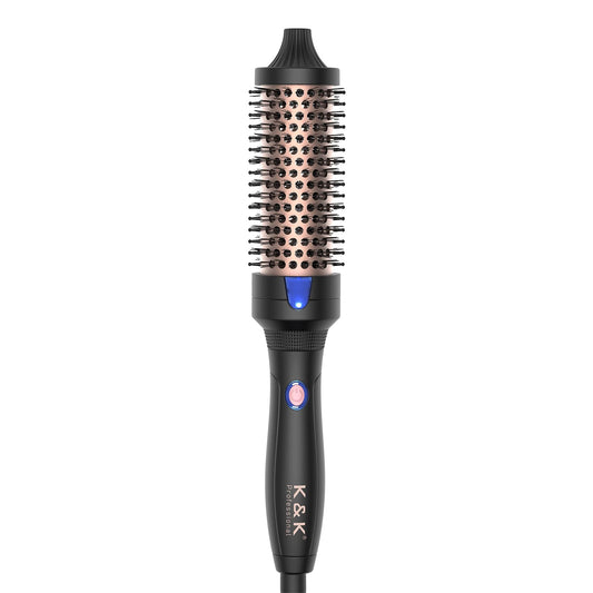 K&K Heated Curling Brush - 1.5 Inch Ceramic Tourmaline Ionic Volumizing Hot Brush For Root Volume & Loose Curls (Black)