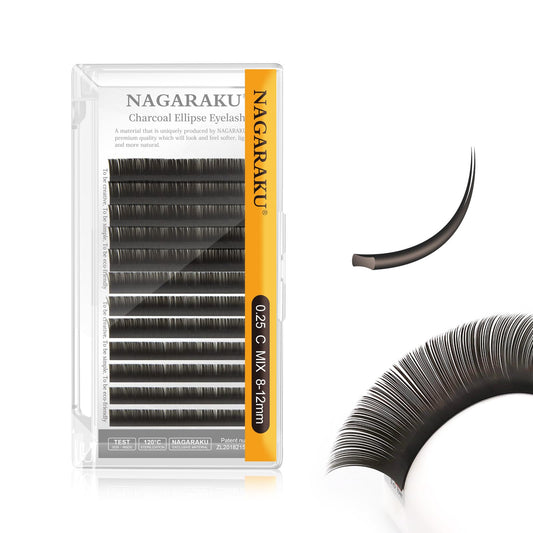 Nagaraku Double Tips Flat Ellipse Eyelash Extensions Supplies 0.25 C Curl 8-12Mm Mix Natural Charcoal Color Faux Mink Super Soft