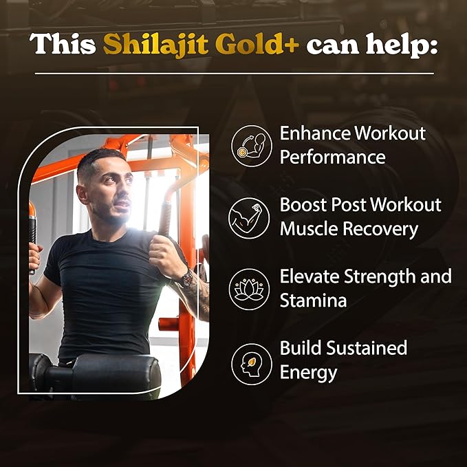 Pure Himalayan Shilajit Gold+ (Pack of 2) 60 gm| Enhances Recovery & Boosts Strength| 16,000 ft Sourced Blend with Ashwagandha, Safed Musli, Gokshura| Vegan & Lab Tested -600mg