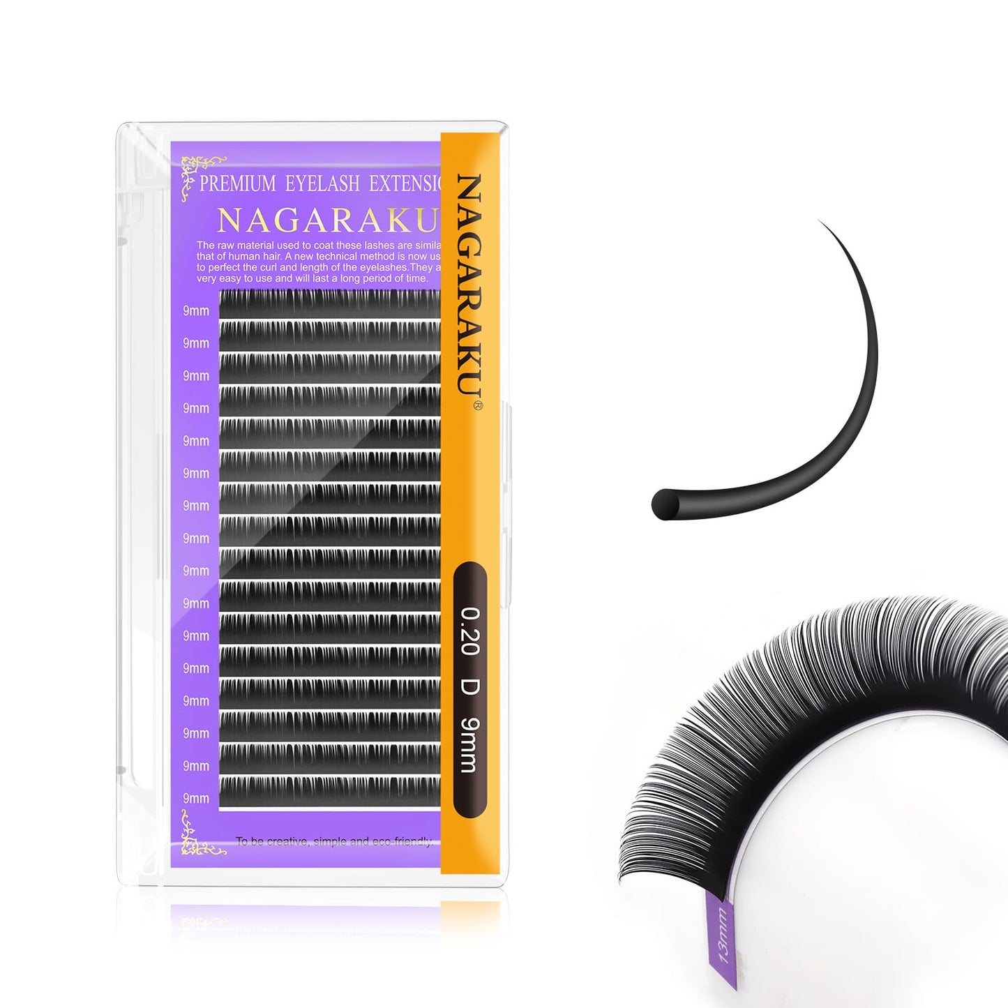 Nagaraku Eyelash Extensions Individual Lashes 0.20 Mm D Curl 9Mm Premium Classic Matte Black Faux Mink 16 Rows Natural Professio