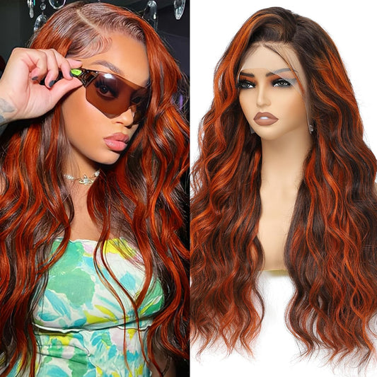 Lainss P4/350 Ginger Orange And Brown Colored Body Wave Lace Front Wigs Human Hair 13X4 Highlight Hd Lace Front Wig Human Hair P