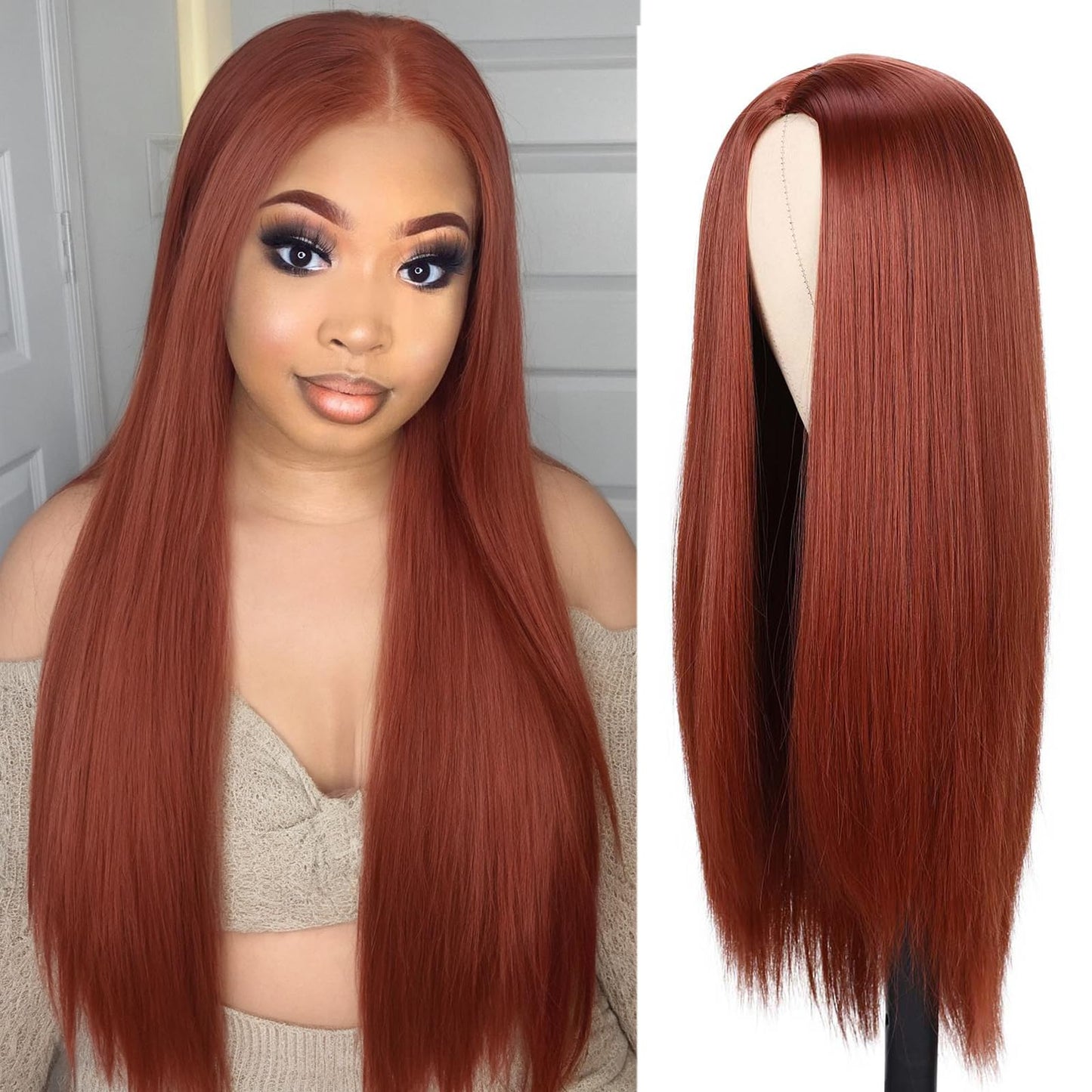 Wiger Long Straight Auburn Hair Wig Ginger Straight Wigs Full Copper Red Cosplay Wig For Girls Synthetic Colorful Natural Hair F