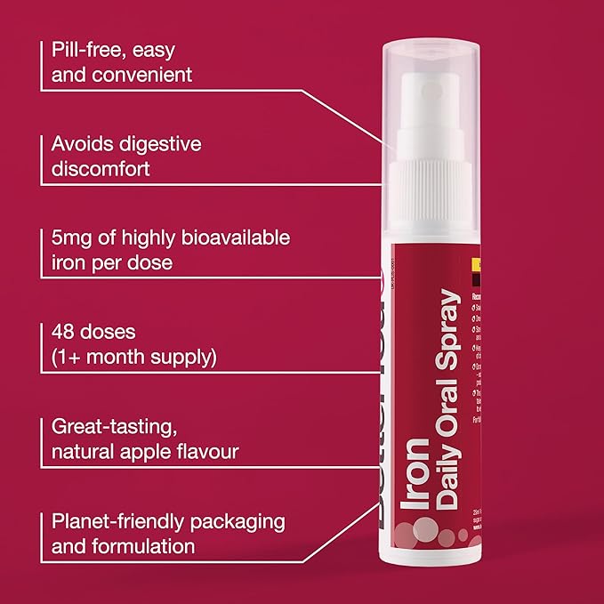 BetterYou Iron 5 Oral Spray - Natural Liquid Vitamin Supplement - Daily Iron Supplement Vitamin Spray - Easy, Tasty Alternative to Pills - 0.85 oz