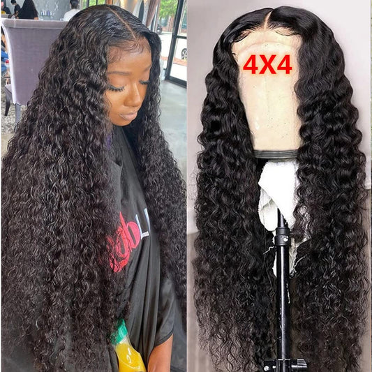 Kiss Love Glueless Wigs Human Hair Pre Plucekd 180% Density Deep Wave Glueless Wig Human Hair With Elastic Band 4X4 Curly Closur