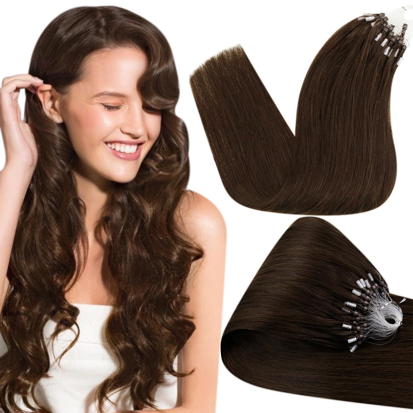 Hetto Human Hair Extensions, Micro Ring, Dark Brown, 18 Inch, 50S, 50G