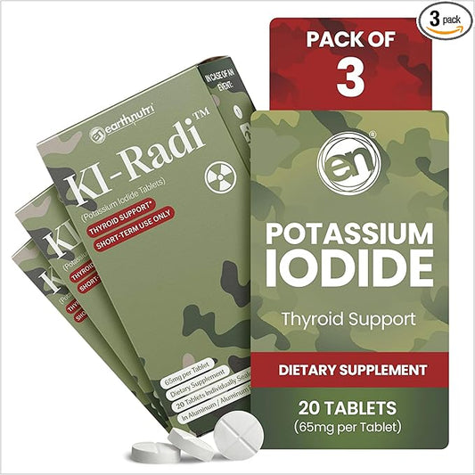 KI-Radi™ Potassium Iodide Tablets 65 mg – High Potency Iodine Supplement for Thyroid Support, Emergency Preparedness – Potassium Supplement in Foil-Foil Blister Seal – 60 Tablets (3 Pack)
