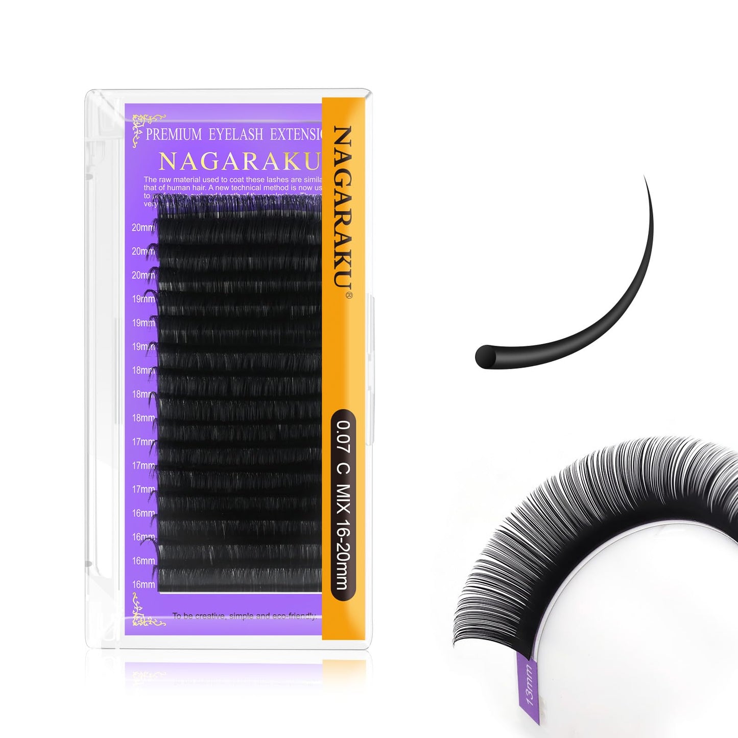 Nagaraku Eyelash Extensions 0.07Mm C Curl 16-20Mm Mix Tray Individual Lashes Classic Matte Black 16 Rows Professional Beauty Sal