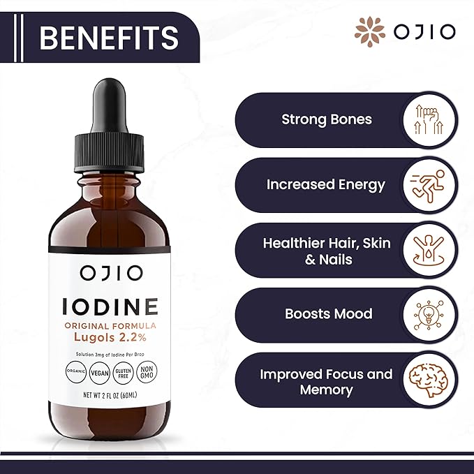 Lugols Iodine Solution 2% - 1 Year Supply - High Potency Liquid Oral Iodine Drops with Superior Absorption – Improves Overall Health & Energy for Women, Men, Kids - 2 fl Oz (Pack of 2)